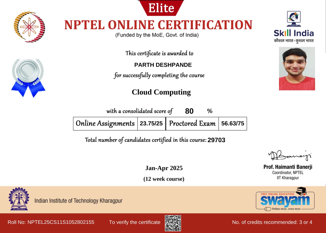 NPTEL Cloud Computing Certificate