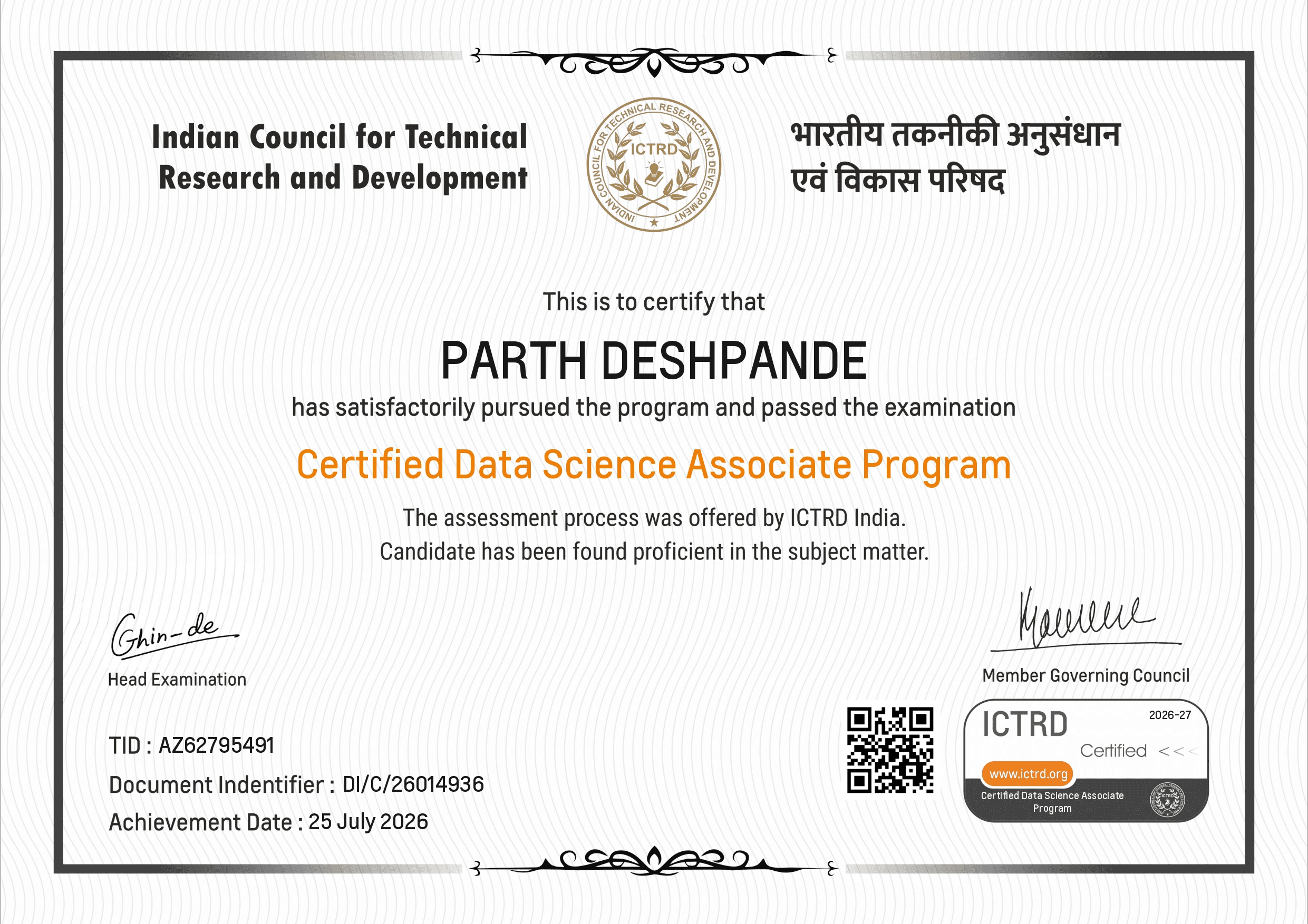 ICTRD Data Science Certificate