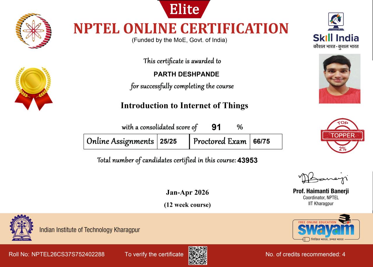 NPTEL IoT Certificate