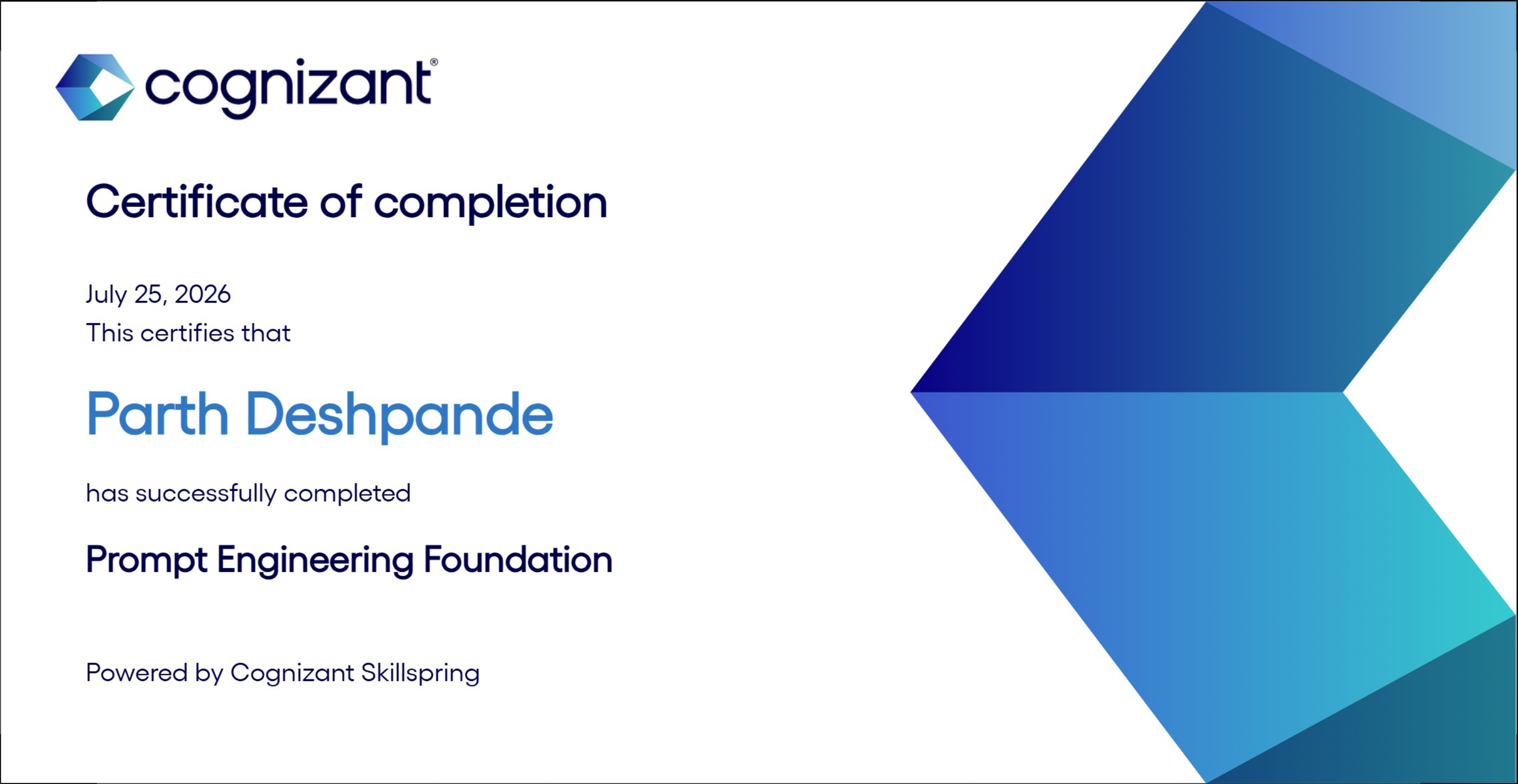 Cognizant Prompt Engineering Foundations Certificate